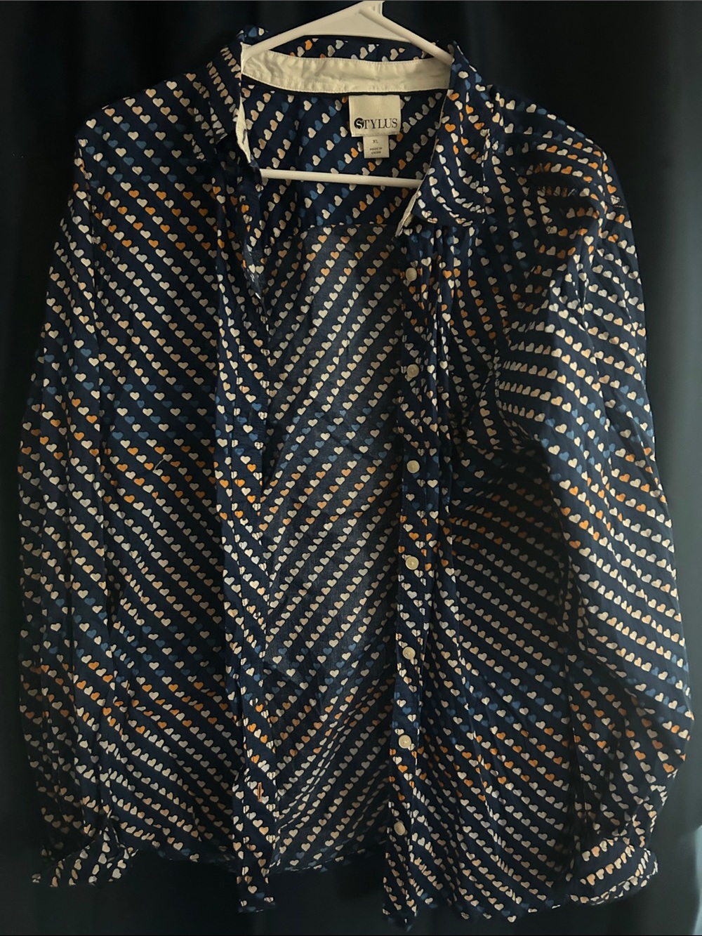 STYLUS Navy Blouse Jacket with Cream & Tan Heart Print 100 cotton